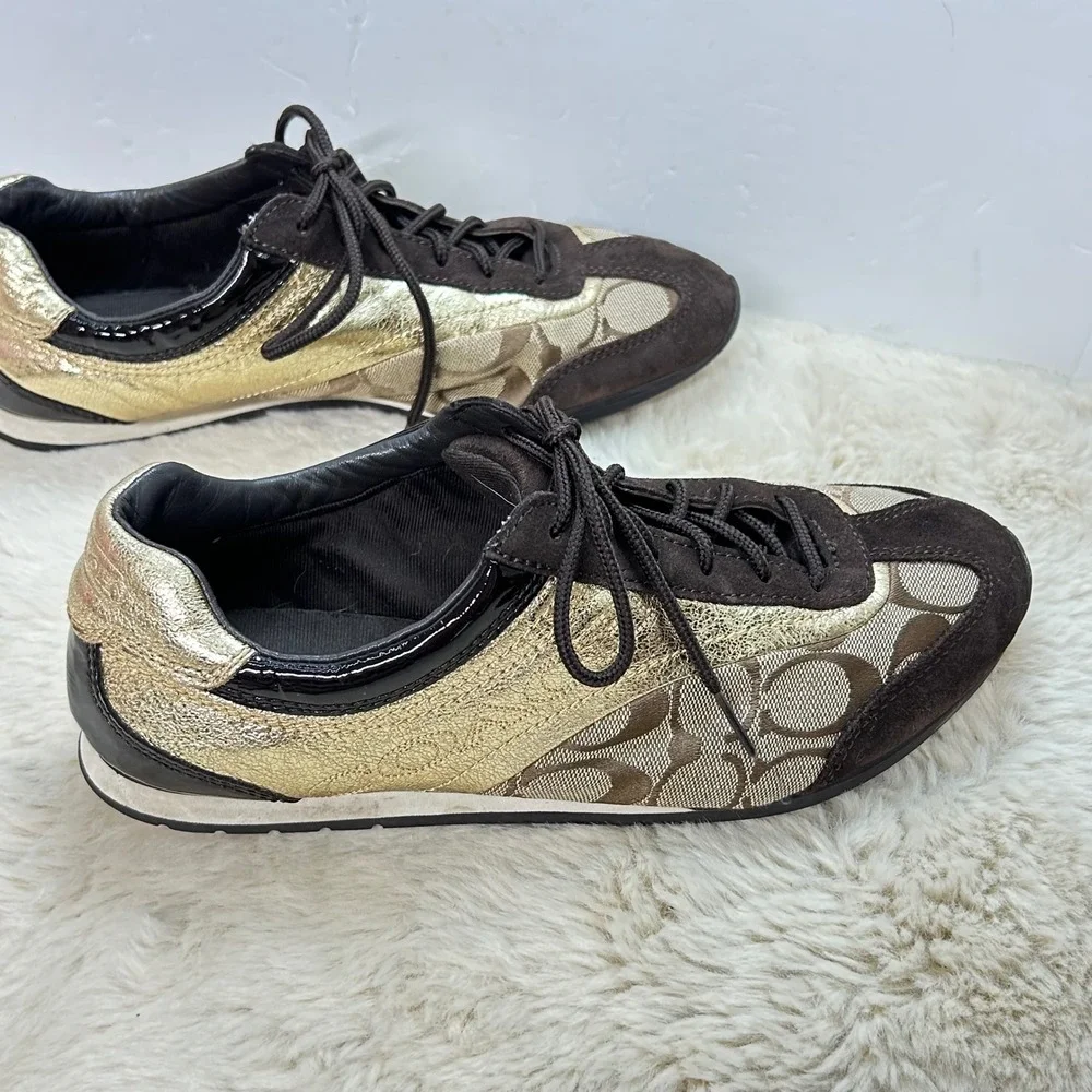 COACH‎ Brown & Gold Monogram Sneakers Shoes Low Top Designer